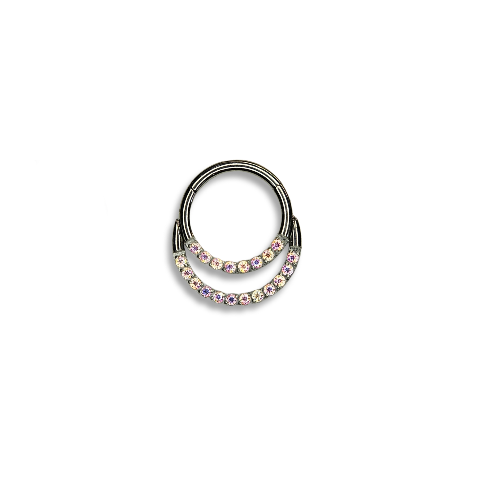 Argola Segmento Frontal Duplas Cravejada Aurora Boreal 8mm