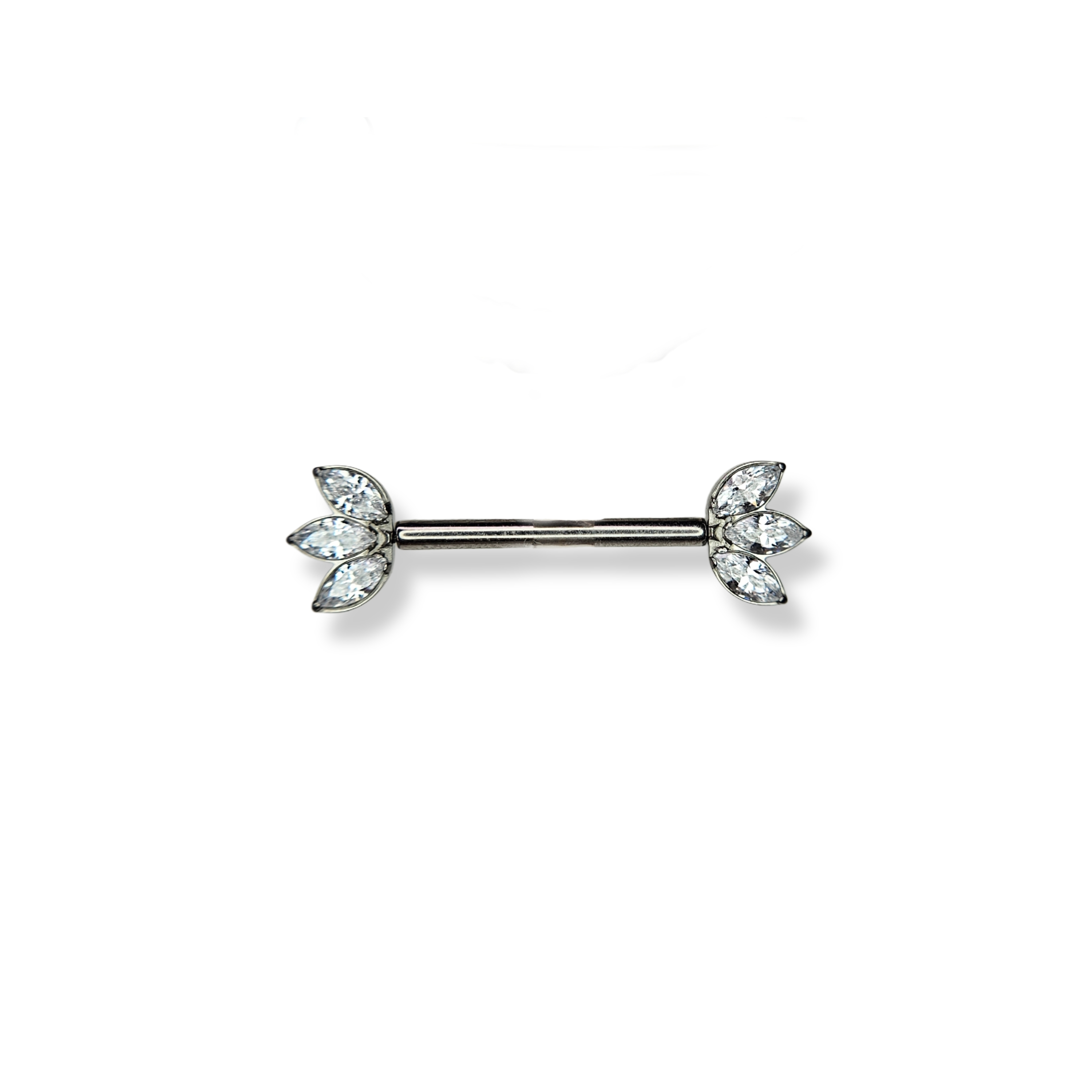 Barbell Reto 6 Zircônias Cúbicas Navete Meia Lótus Push Pin 