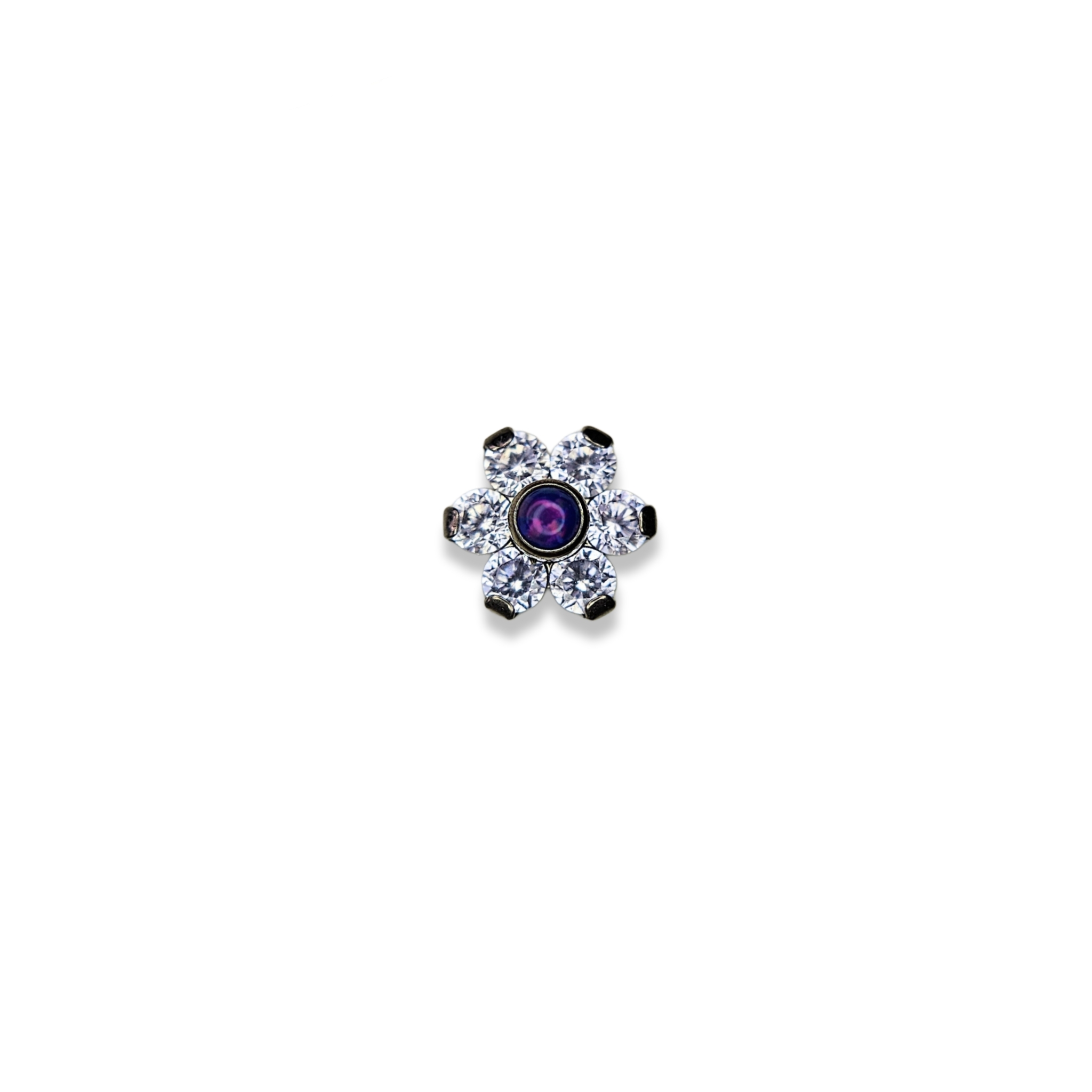 Flor 5 Zircônias Cúbicas com Miolo Opala Azul